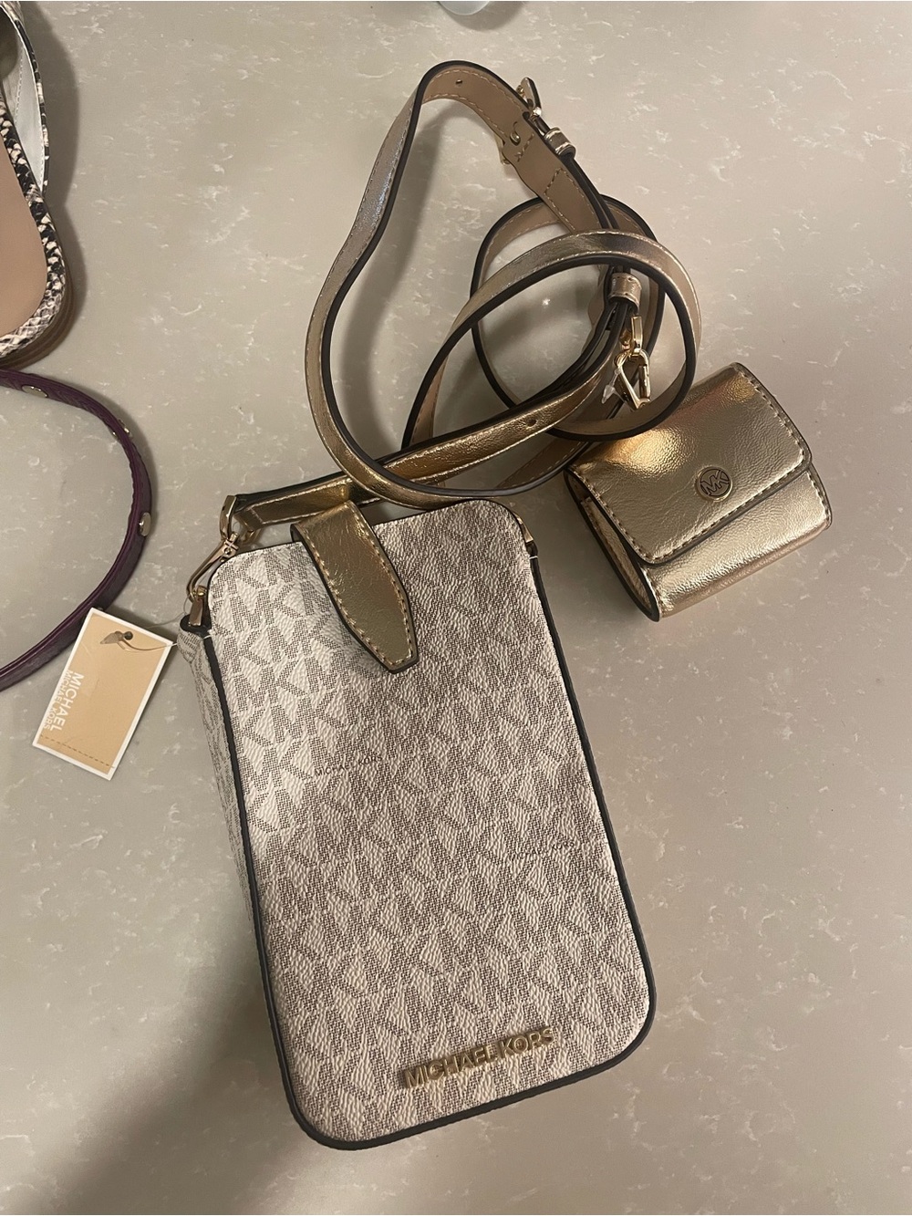 Michael Kors Gold Logo-Print Crossbody Phone Pouch with Coin Case